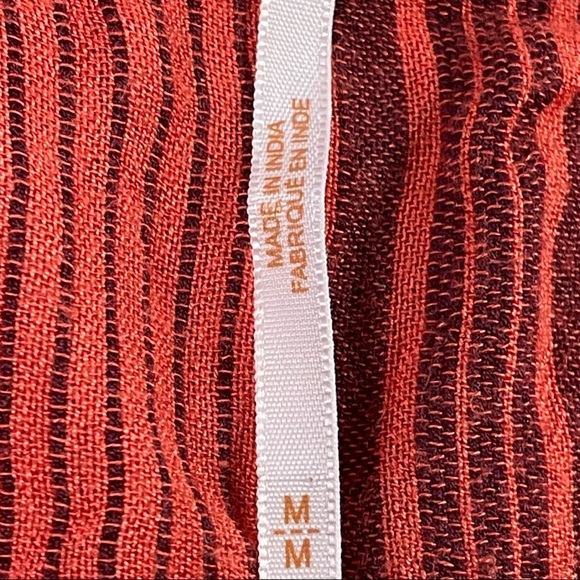 Free People size medium ombré button up maroon & orange striped short sleeve top - Picture 10 of 14